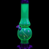 JM Plastics Acrylic Straight Tube Bubble Flare Bong in vibrant green with purple accents, front view