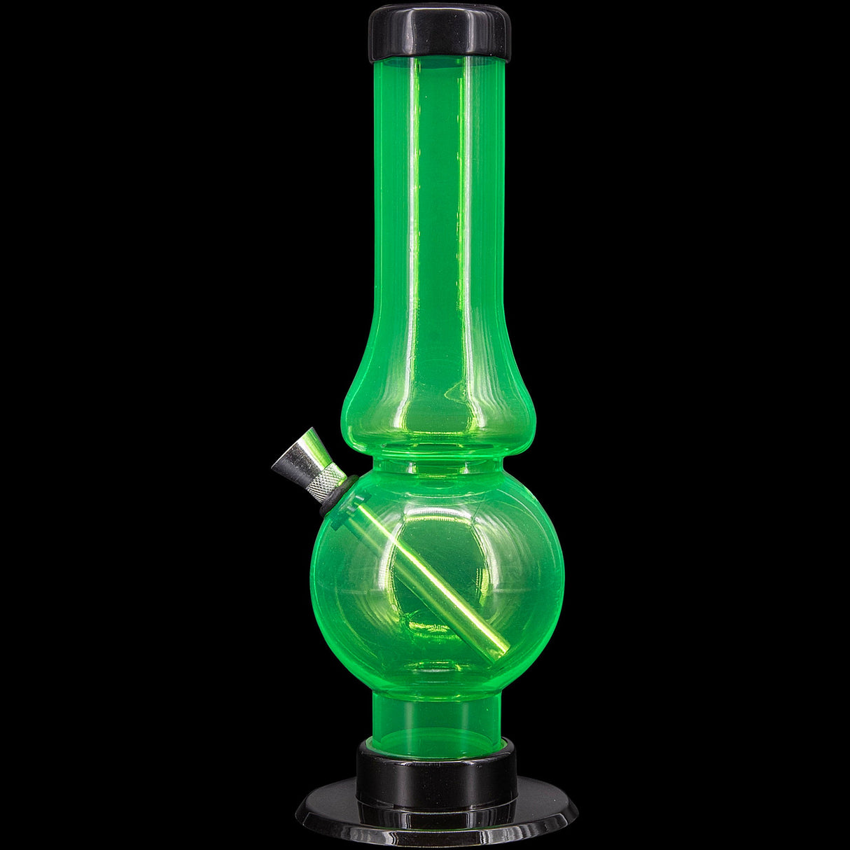 JM Plastics Acrylic Straight Tube Bubble Flare Bong in Vibrant Green - Front View