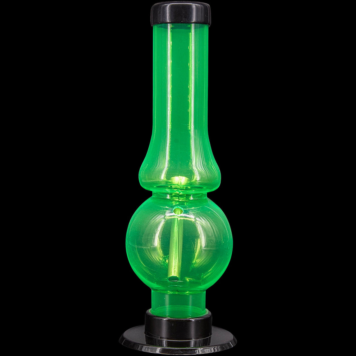 JM Plastics Acrylic Straight Tube Bubble Flare Bong in Vibrant Green, 6-9" Tall, Front View