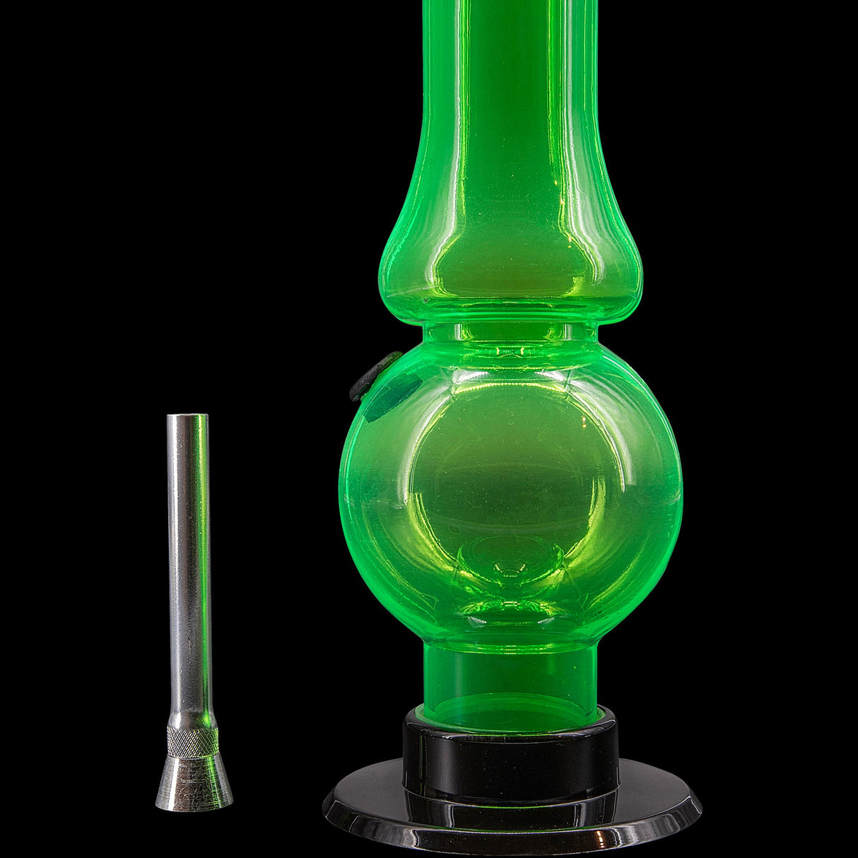 JM Plastics Acrylic Straight Tube Bong in Green with Bubble Flare - Front View