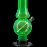 JM Plastics Acrylic Straight Tube Bubble Flare Bong in Vibrant Green, Front View