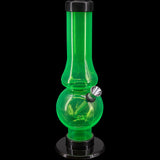 JM Plastics Acrylic Straight Tube Bubble Flare Bong in Vibrant Green, Front View on Black Background