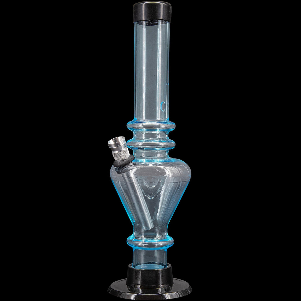 JM Plastics 8" Acrylic Blossom Bong in Blue - Front View on Black Background