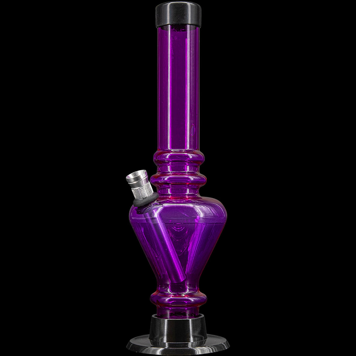 JM Plastics 8" Acrylic Blossom Bong in Purple - Front View on Seamless Black Background