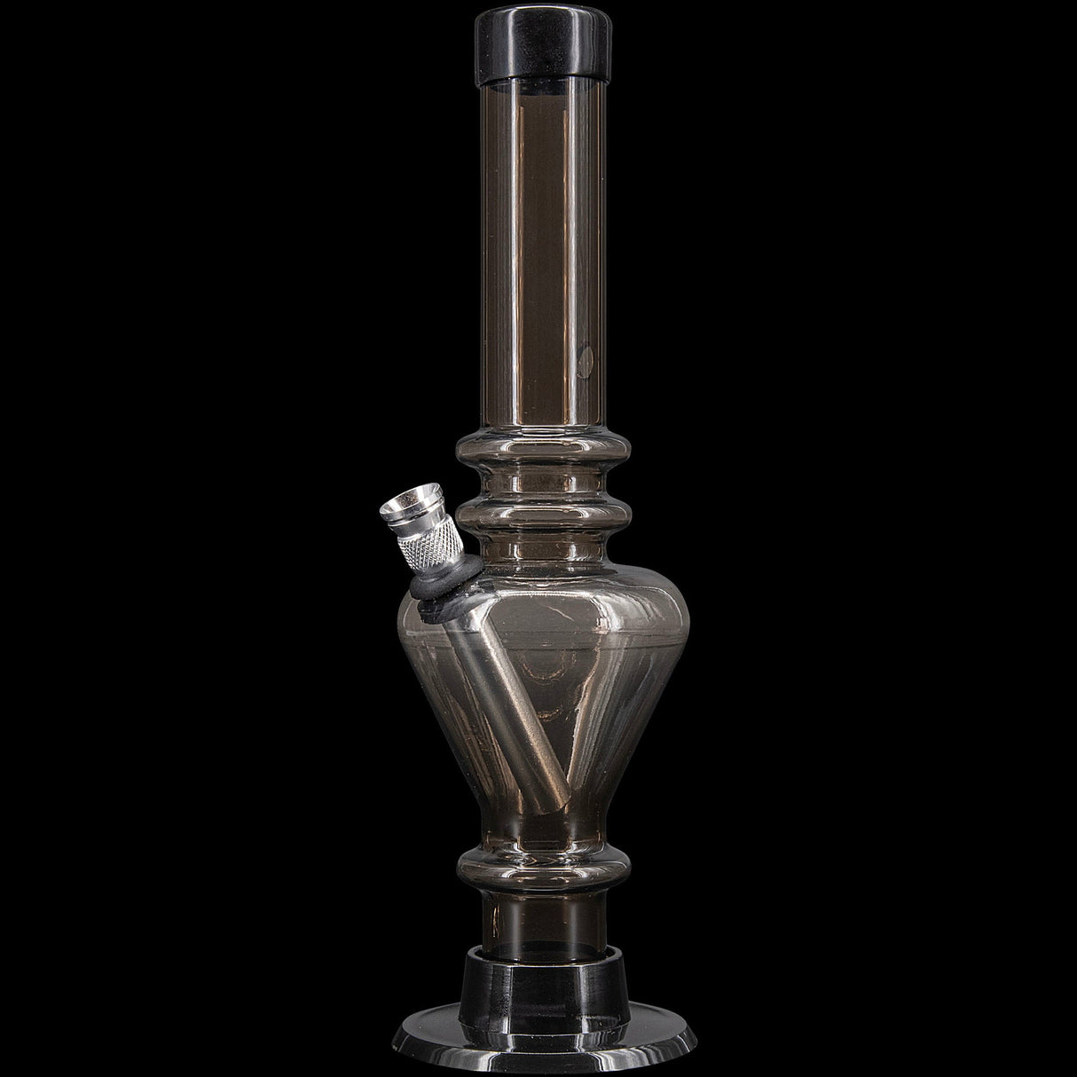 JM Plastics 8" Acrylic Blossom Bong in Black, Front View on Seamless Background