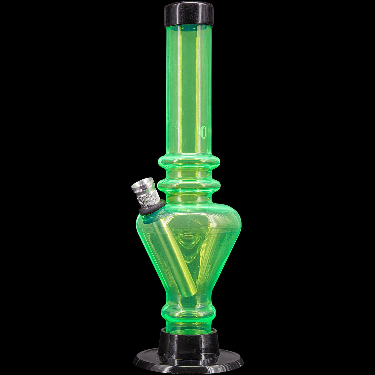 JM Plastics 8" Acrylic Blossom Bong in Vibrant Green - Front View on Seamless Black Background