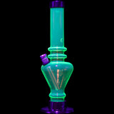 JM Plastics 8" Acrylic Blossom Bong in vibrant green with purple accents, front view on black background