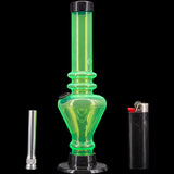 JM Plastics 8" Acrylic Blossom Bong in Green, Front View with Metal Bowl and Lighter