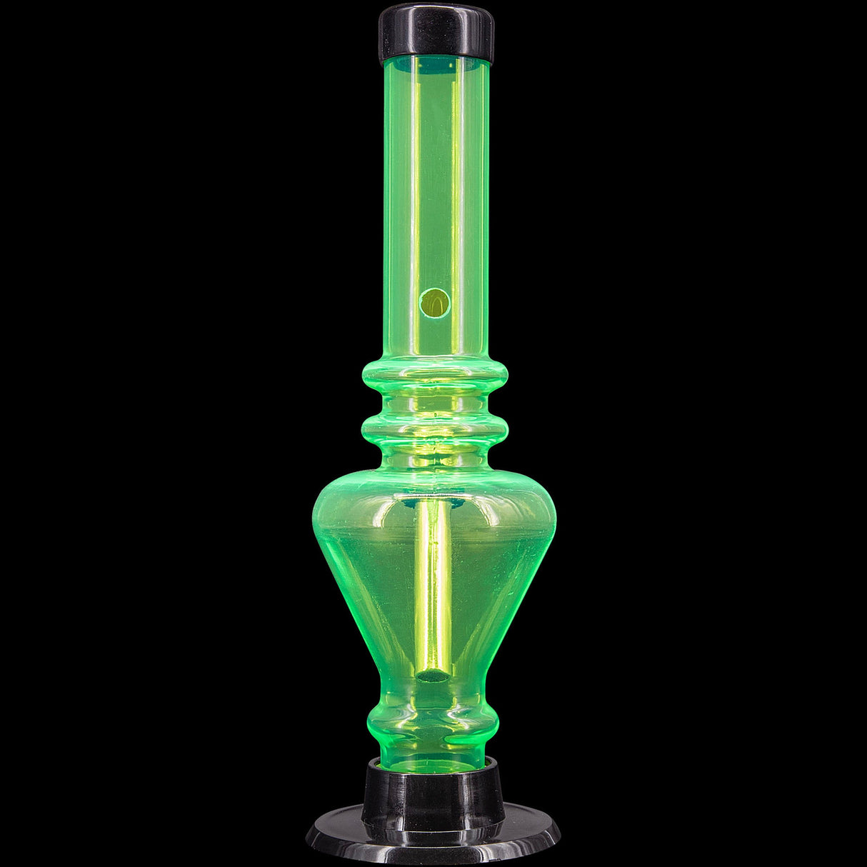 JM Plastics 8" Acrylic Blossom Bong in Green - Front View on Seamless Black Background