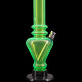 JM Plastics 8" Acrylic Blossom Bong in green, front view on a black background, durable with a deep bowl