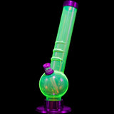 JM Plastics 8" Acrylic Angled Neck Bubble Bong in Vibrant Green and Purple