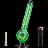 JM Plastics 8" Green Acrylic Angled Neck Bubble Bong with Metal Bowl and Lighter