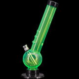 JM Plastics 8" Acrylic Angled Neck Bubble Bong in Green, Front View on Black Background