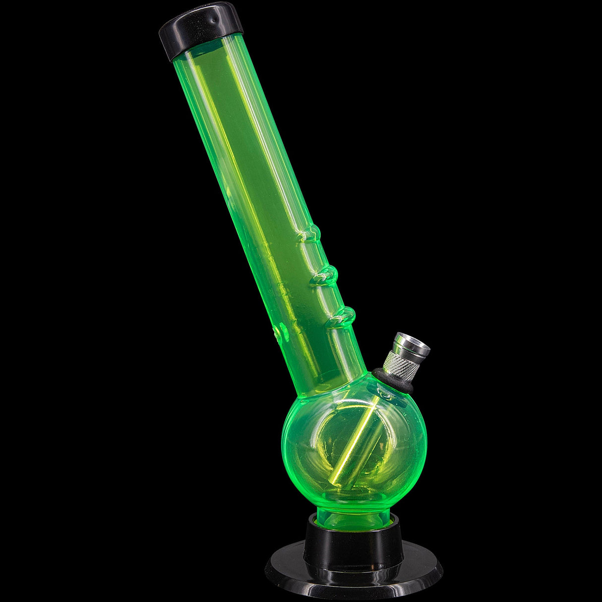 JM Plastics 8" Green Acrylic Angled Neck Bubble Bong with Sturdy Base - Front View