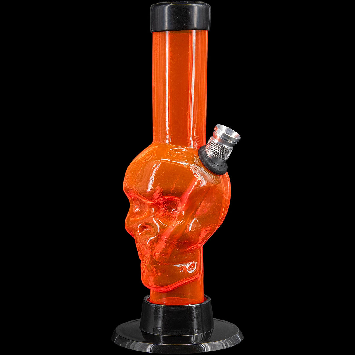 JM Plastics Mini Alien Head Acrylic Bong in Orange - 6" Tall - Front View on Black Background