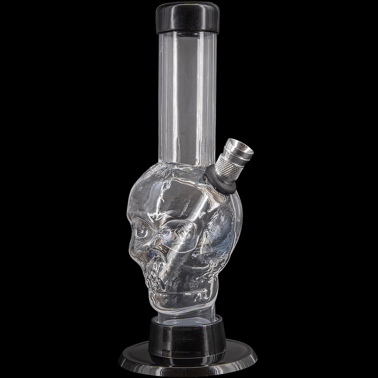 JM Plastics Mini Alien Head Acrylic Bong, 6" Tall, Front View on Seamless Black Background