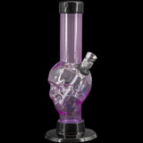 JM Plastics Mini Alien Head Acrylic Bong, 6" Tall in Purple, Front View on Seamless Black Background