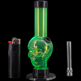 JM Plastics Mini Alien Head Acrylic Bong in Green, 6" Tall with Lighter and Bowl