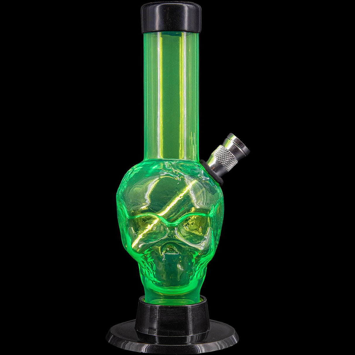 JM Plastics Mini Alien Head Acrylic Bong, 6" Tall, Vibrant Green, Front View