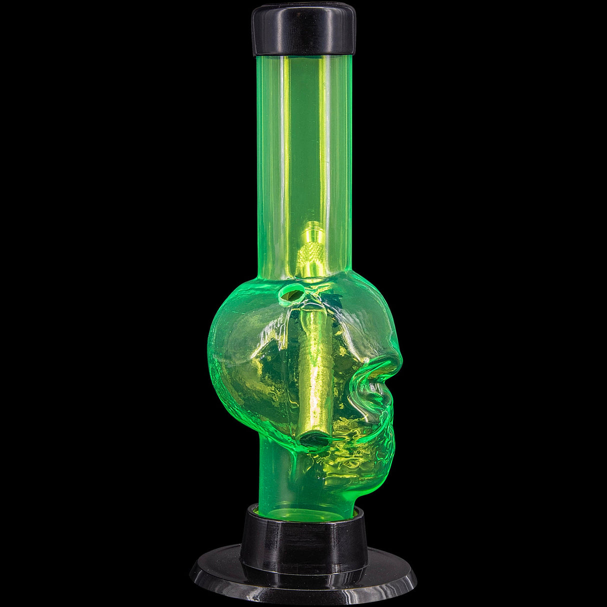 JM Plastics Mini Alien Head Acrylic Bong, 6" Tall in Vibrant Green, Front View