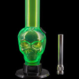 JM Plastics Mini Alien Head Acrylic Bong, 6" Tall in Green, Front View with Metal Bowl