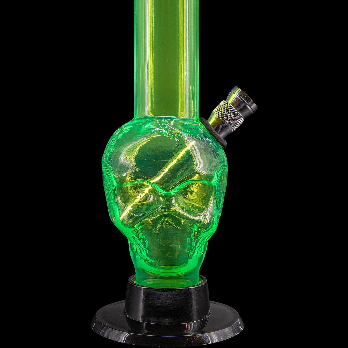 JM Plastics Mini Alien Head Acrylic Bong, 6" Tall, in Vibrant Green - Front View