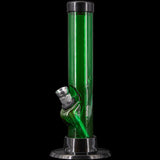 JM Plastics 6" Green Acrylic Straight Tube Bong, Front View on Black Background