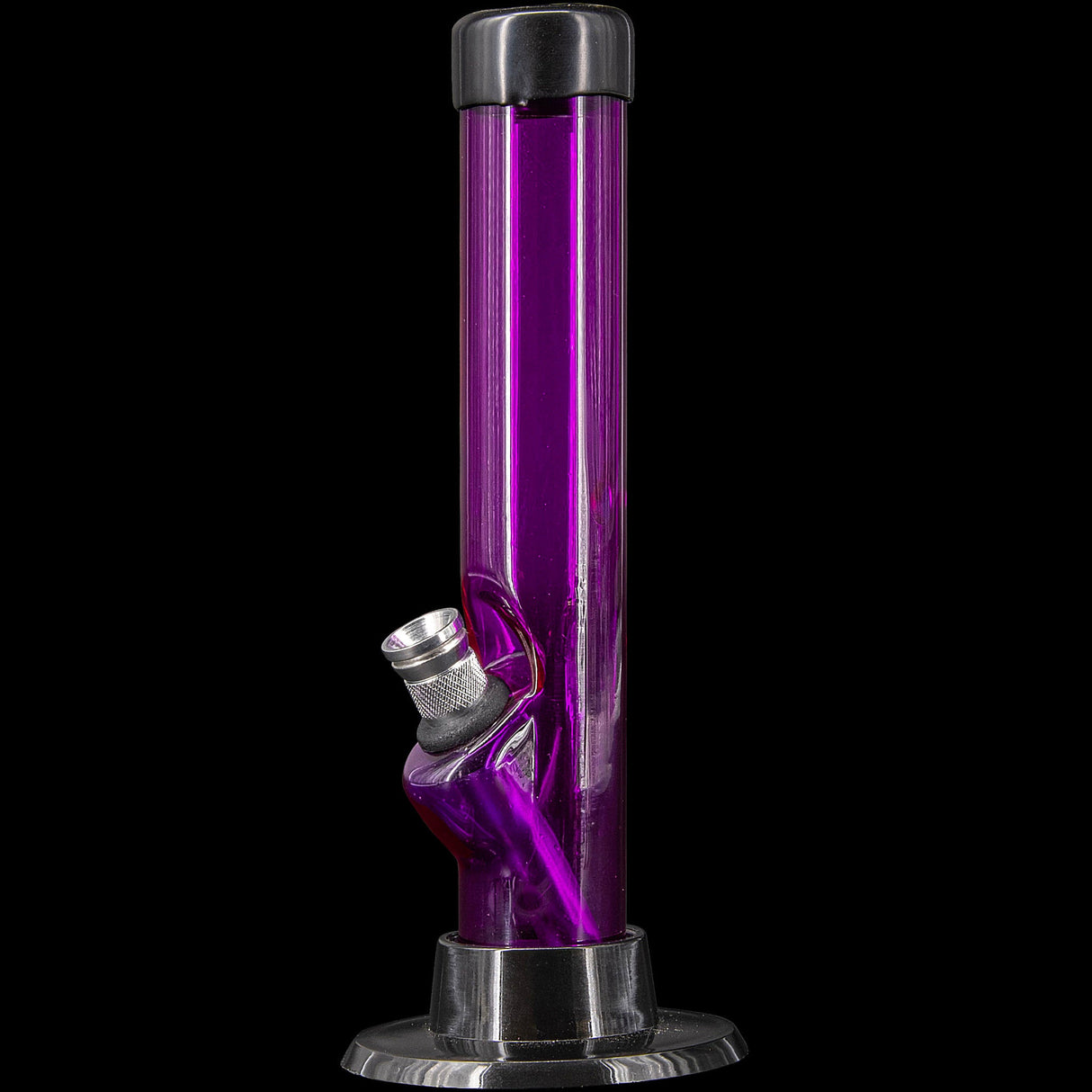 JM Plastics 6" Acrylic Straight Tube Bong in Purple - Front View with Detachable Bowl