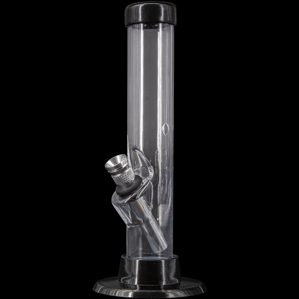 JM Plastics 6" Acrylic Straight Tube Bong in Clear - Front View on Black Background