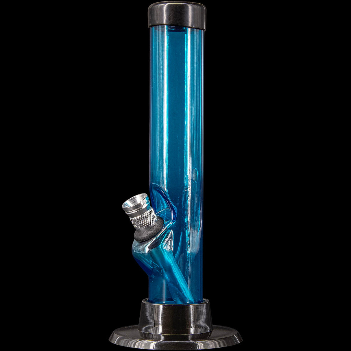 JM Plastics 6" Acrylic Straight Tube Bong in Blue - Front View on Black Background