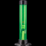 JM Plastics 6" Acrylic Straight Tube Bong in Vibrant Green - Front View on Black Background