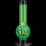 JM Plastics 6" Acrylic Bubble Bong in Neon Green, Front View on Black Background