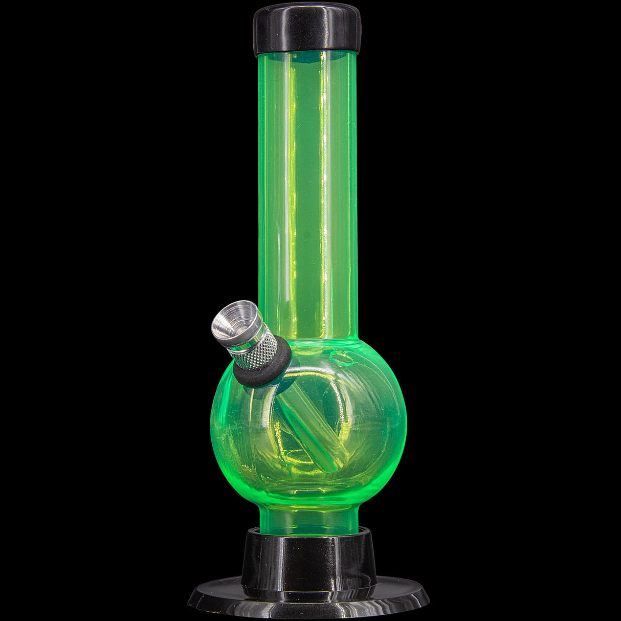 JM Plastics 6" Acrylic Bubble Bong in Green, Durable Water Pipe, Front View on Seamless Black