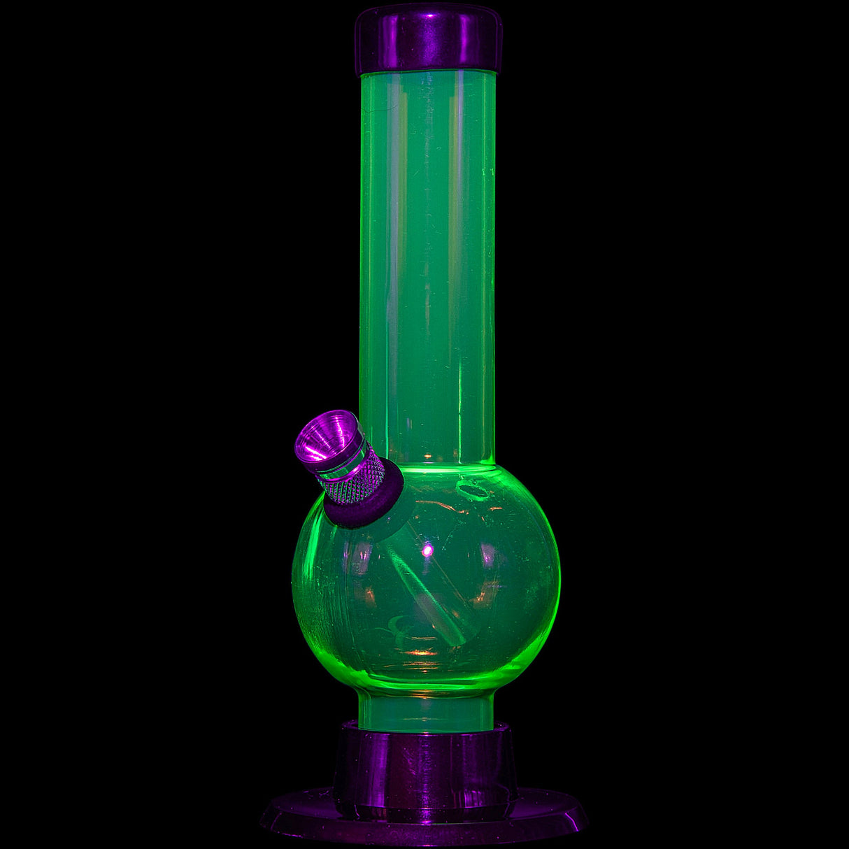 JM Plastics 6" Acrylic Bubble Bong in Green and Purple - Front View on Black Background