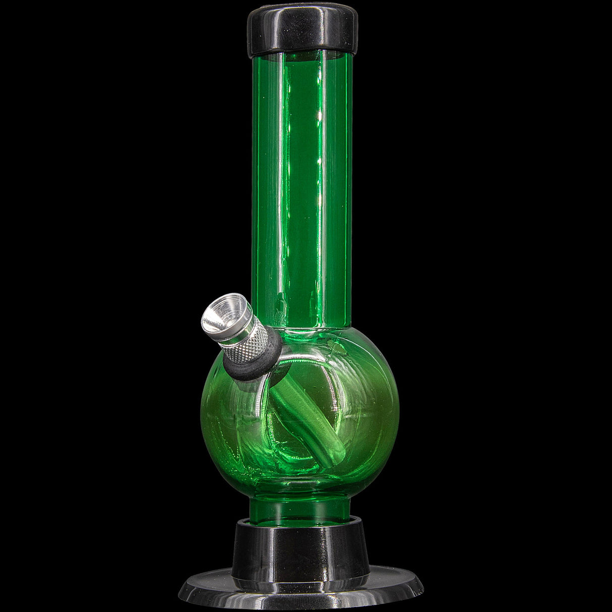 JM Plastics 6" Acrylic Bubble Bong in Green, Front View on Seamless Black Background