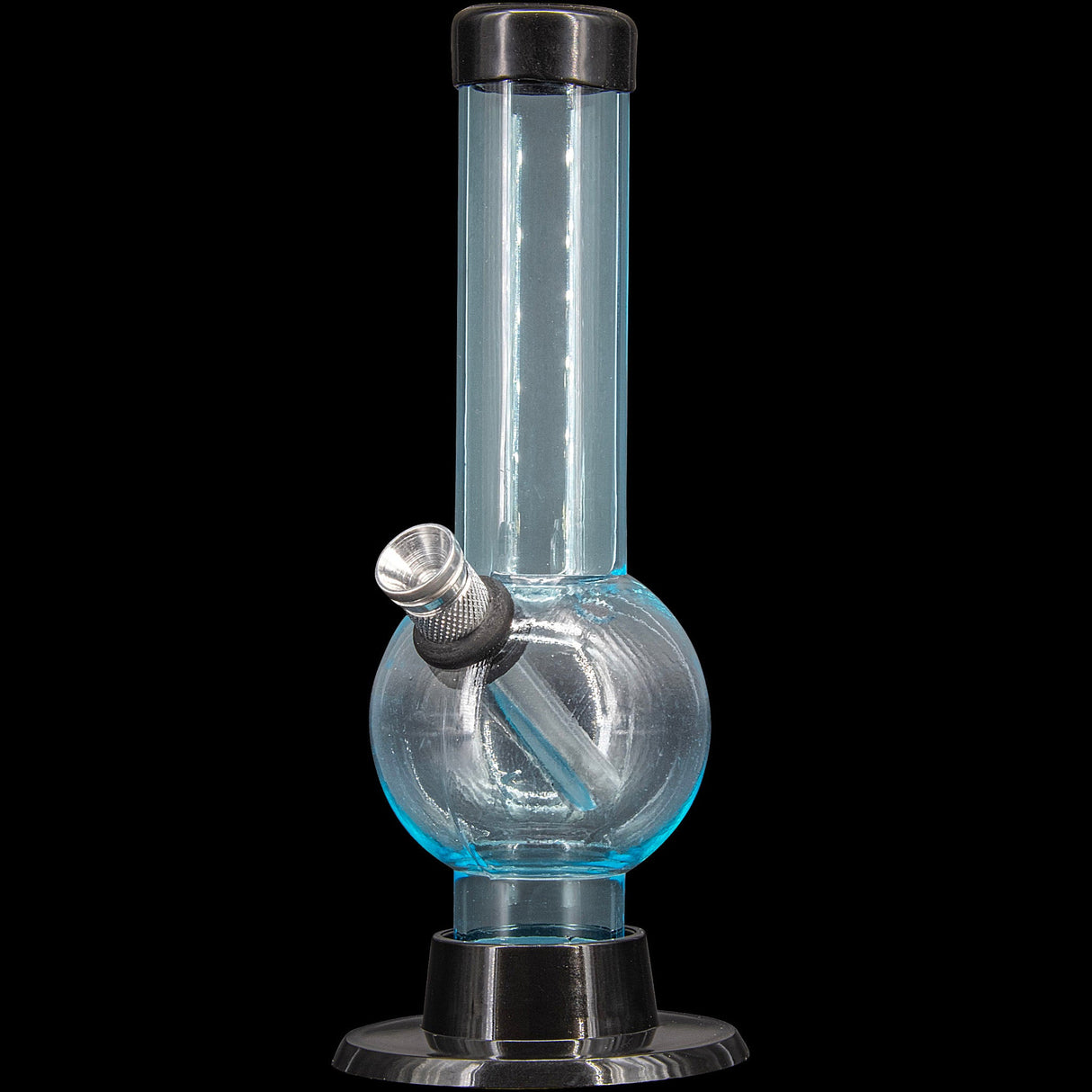 JM Plastics 6" Acrylic Bubble Bong in Blue - Front View on Seamless Black Background