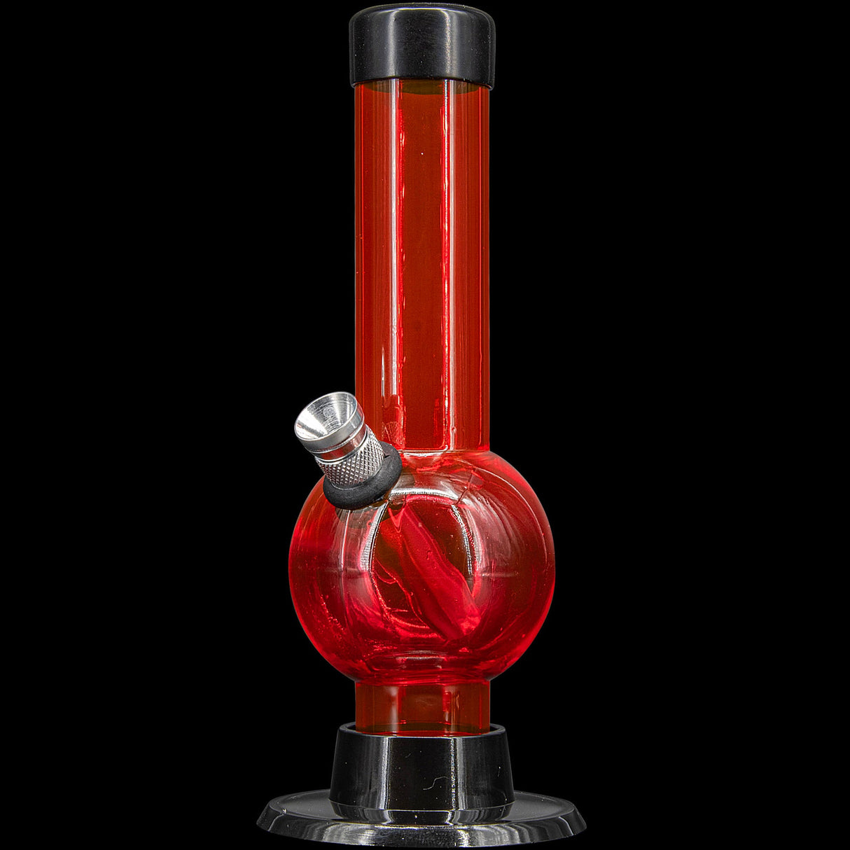 JM Plastics 6" Red Acrylic Bubble Bong with a sturdy base and clear tube - Front View