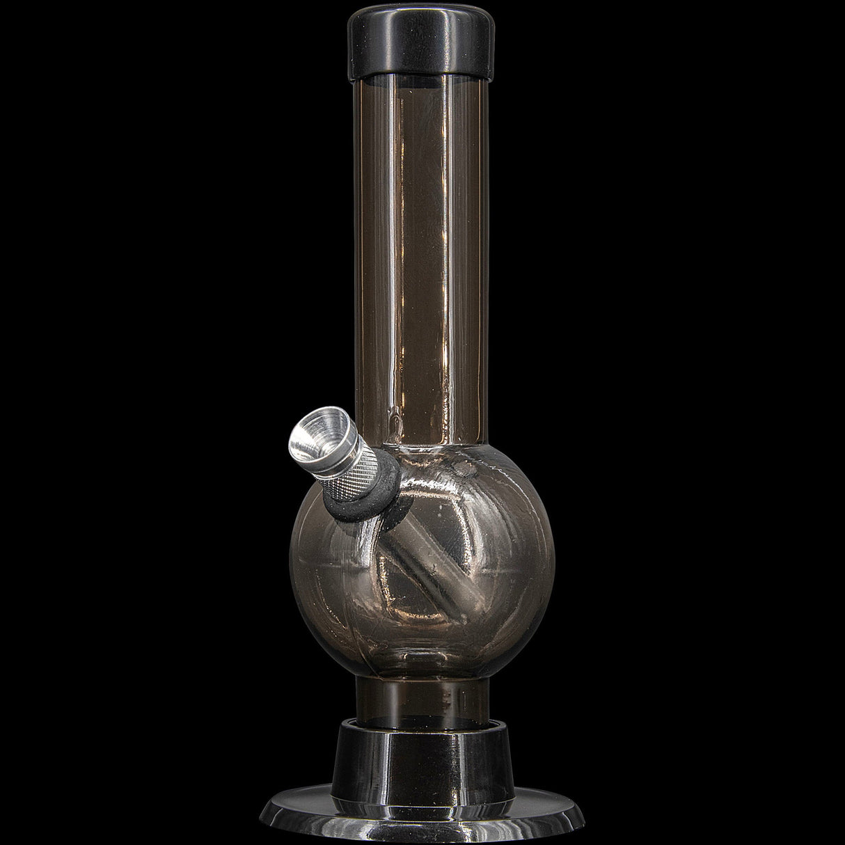 JM Plastics 6" Acrylic Bubble Bong in Transparent Gray, Front View on Black Background