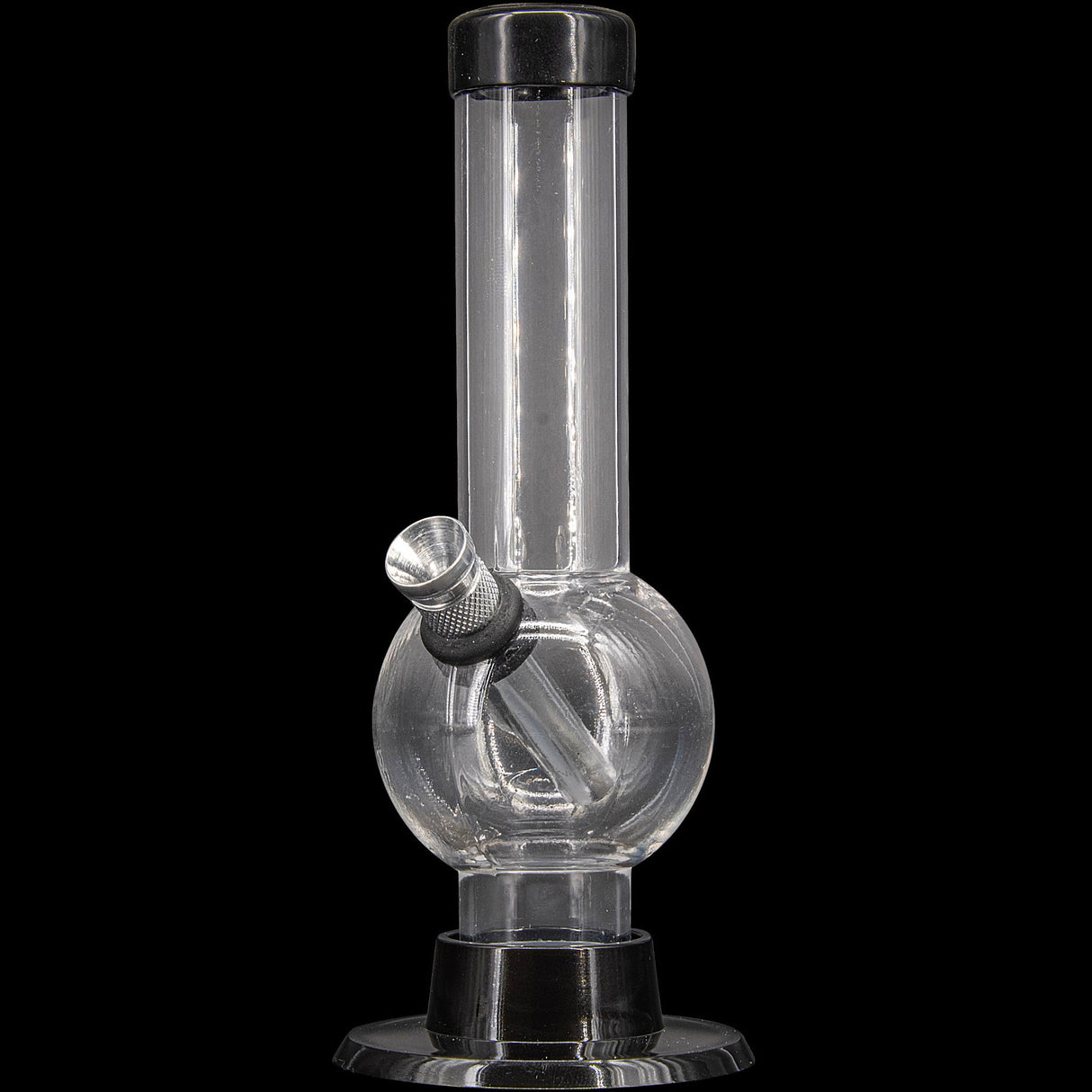 JM Plastics 6" Acrylic Bubble Bong in Clear - Front View on Seamless Black Background