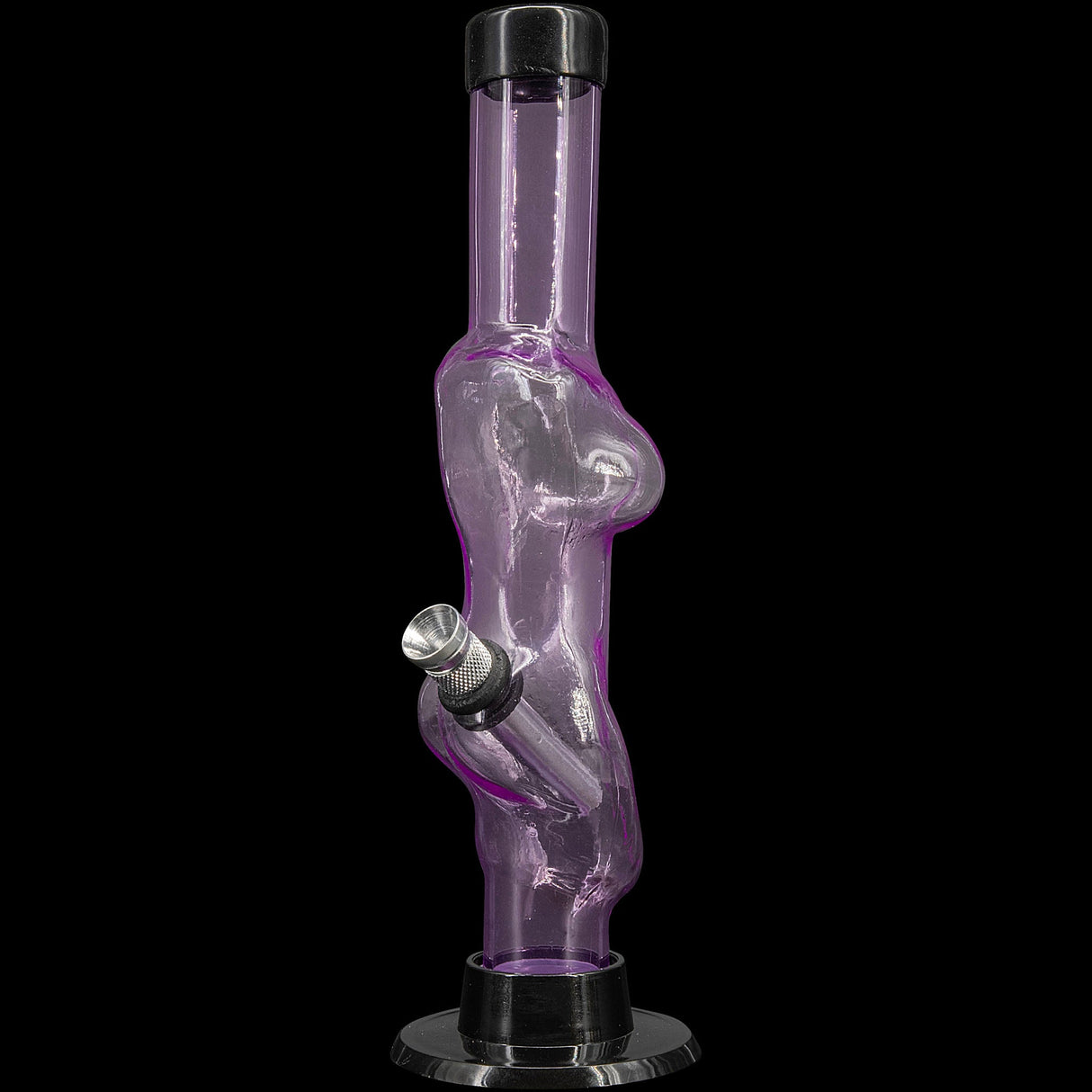 JM Plastics 8" Acrylic Lady Contour Bong in Purple - Front View on Seamless Black Background