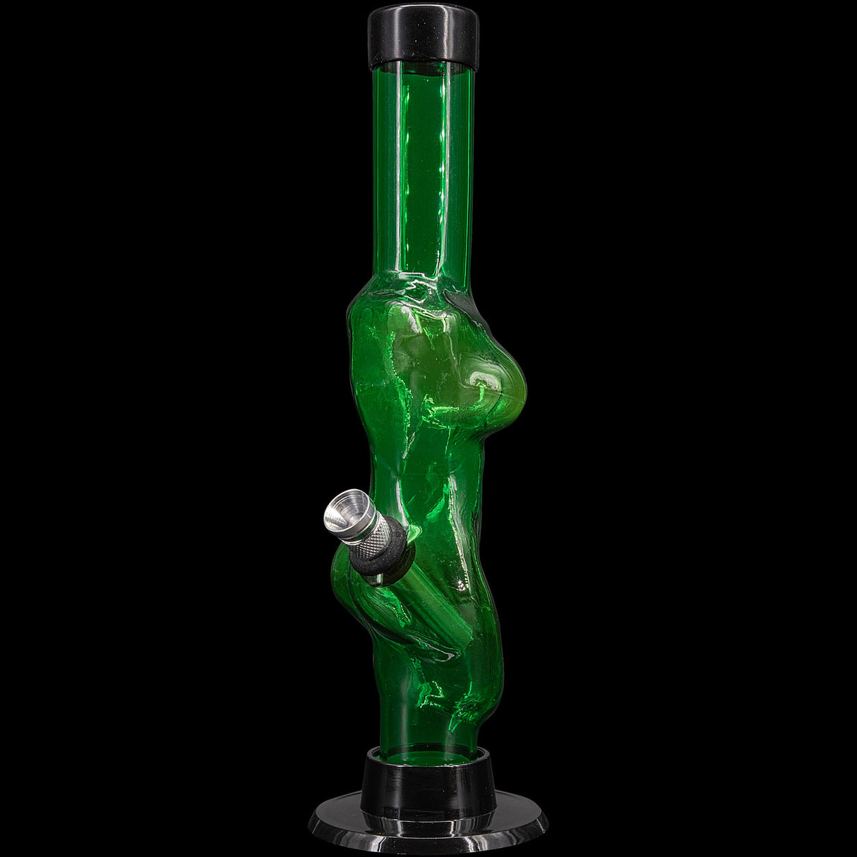 JM Plastics 8" Acrylic Lady Contour Bong in Green, Front View on Black Background