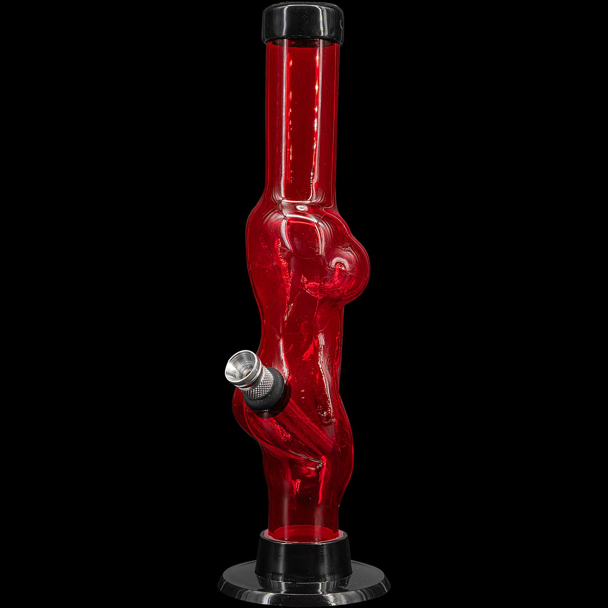 JM Plastics 8" Acrylic Lady Contour Bong in Red, Front View on Black Background