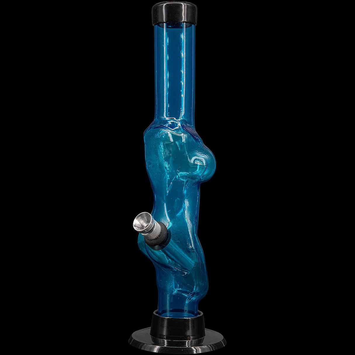 JM Plastics 8" Acrylic Lady Contour Bong in Blue - Front View on Black Background