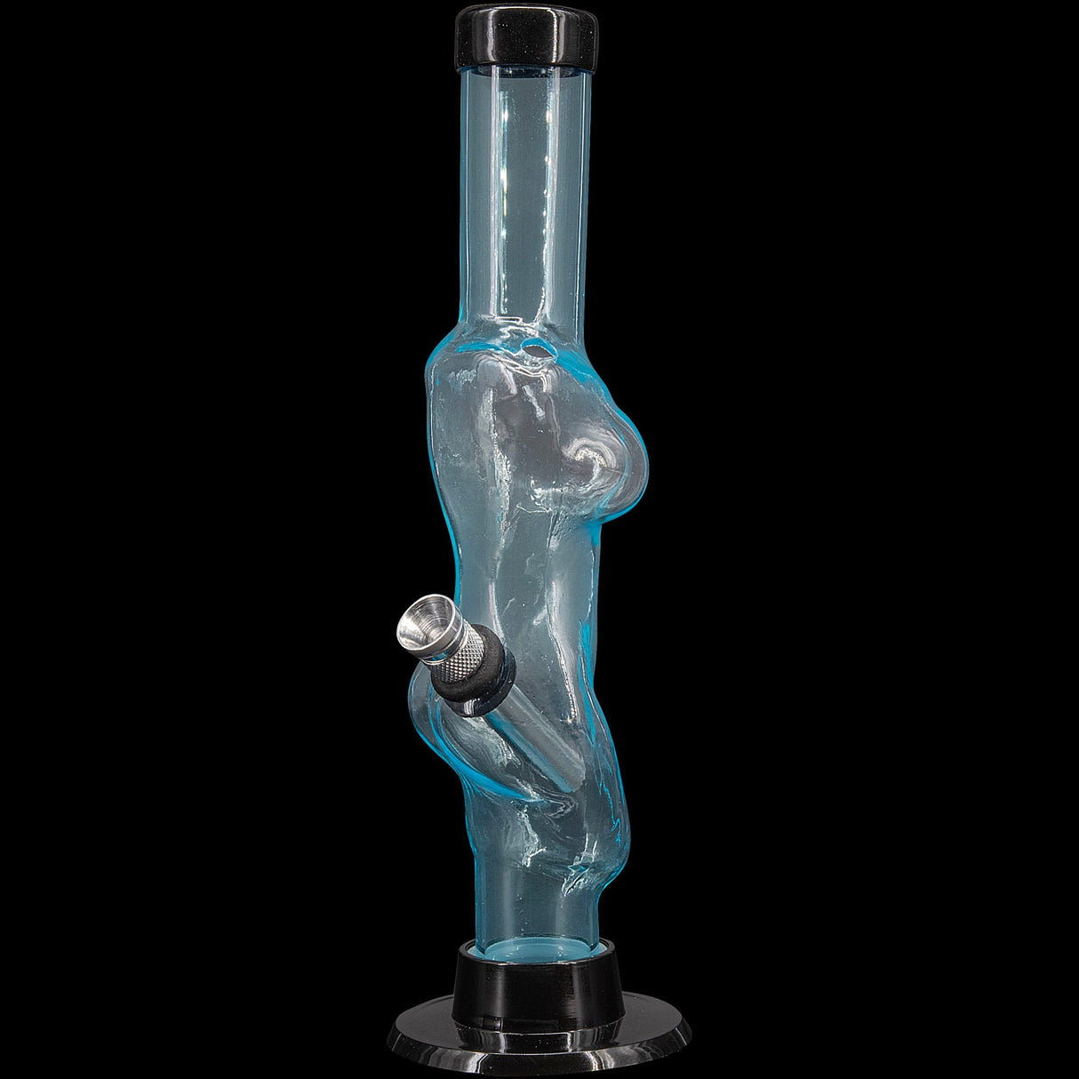 JM Plastics 8" Acrylic Lady Contour Bong in Blue - Front View with Sturdy Base