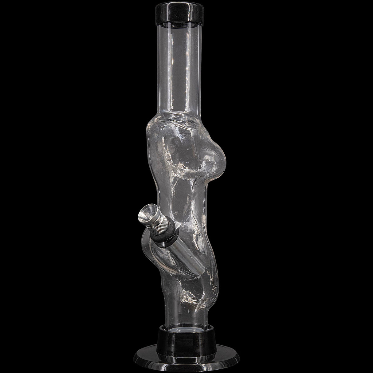 JM Plastics 8" Acrylic Lady Contour Bong in Clear - Front View on Black Background