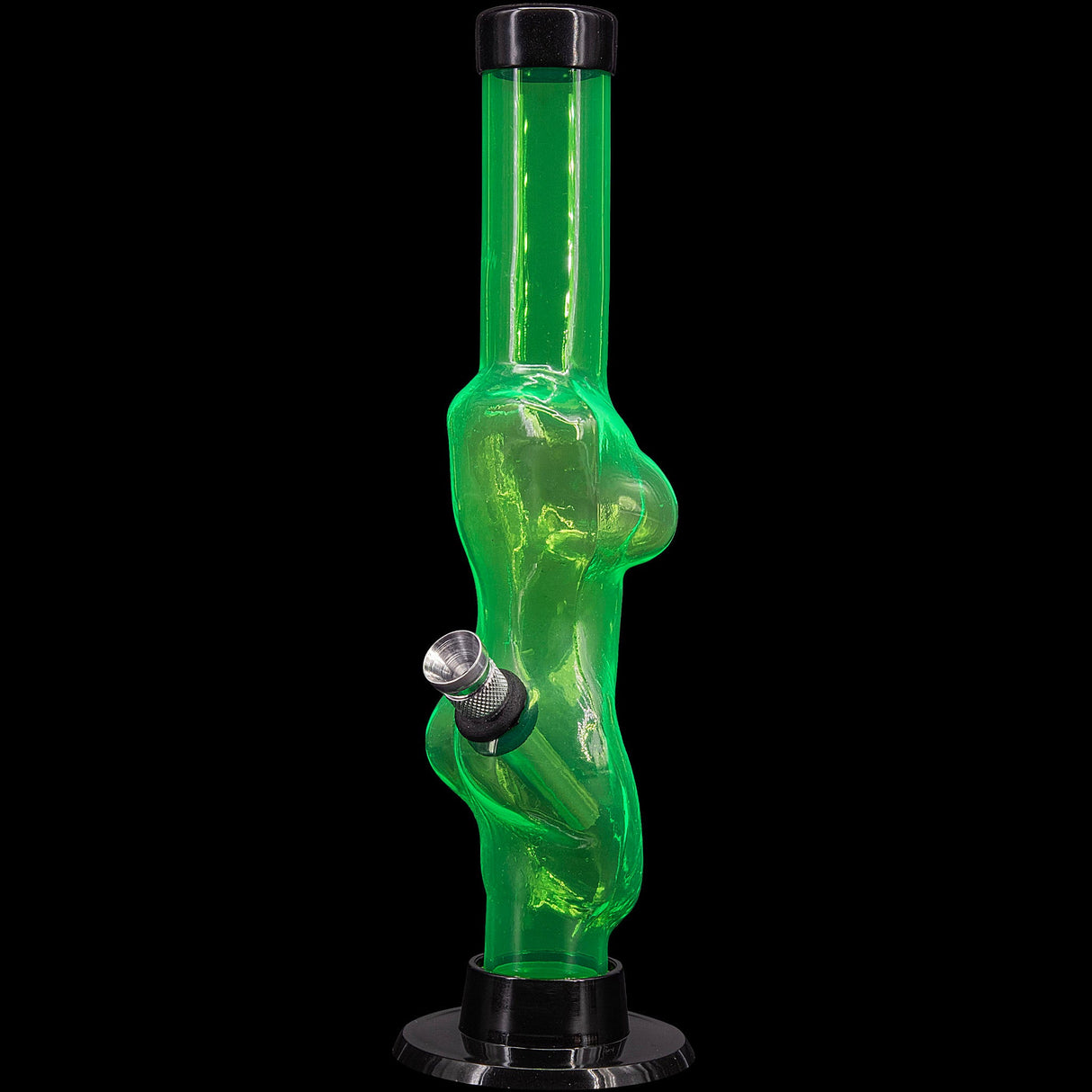 JM Plastics 8" Acrylic Lady Contour Bong in Green, Durable Water Pipe, Front View