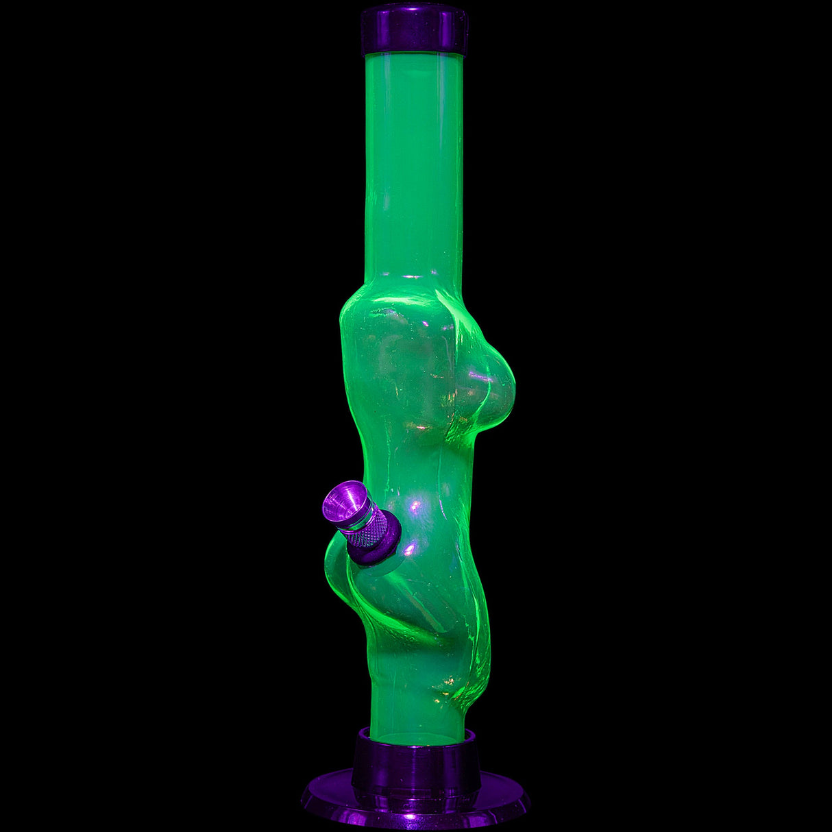 JM Plastics 8" Acrylic Lady Contour Bong in Green - Front View on Black Background