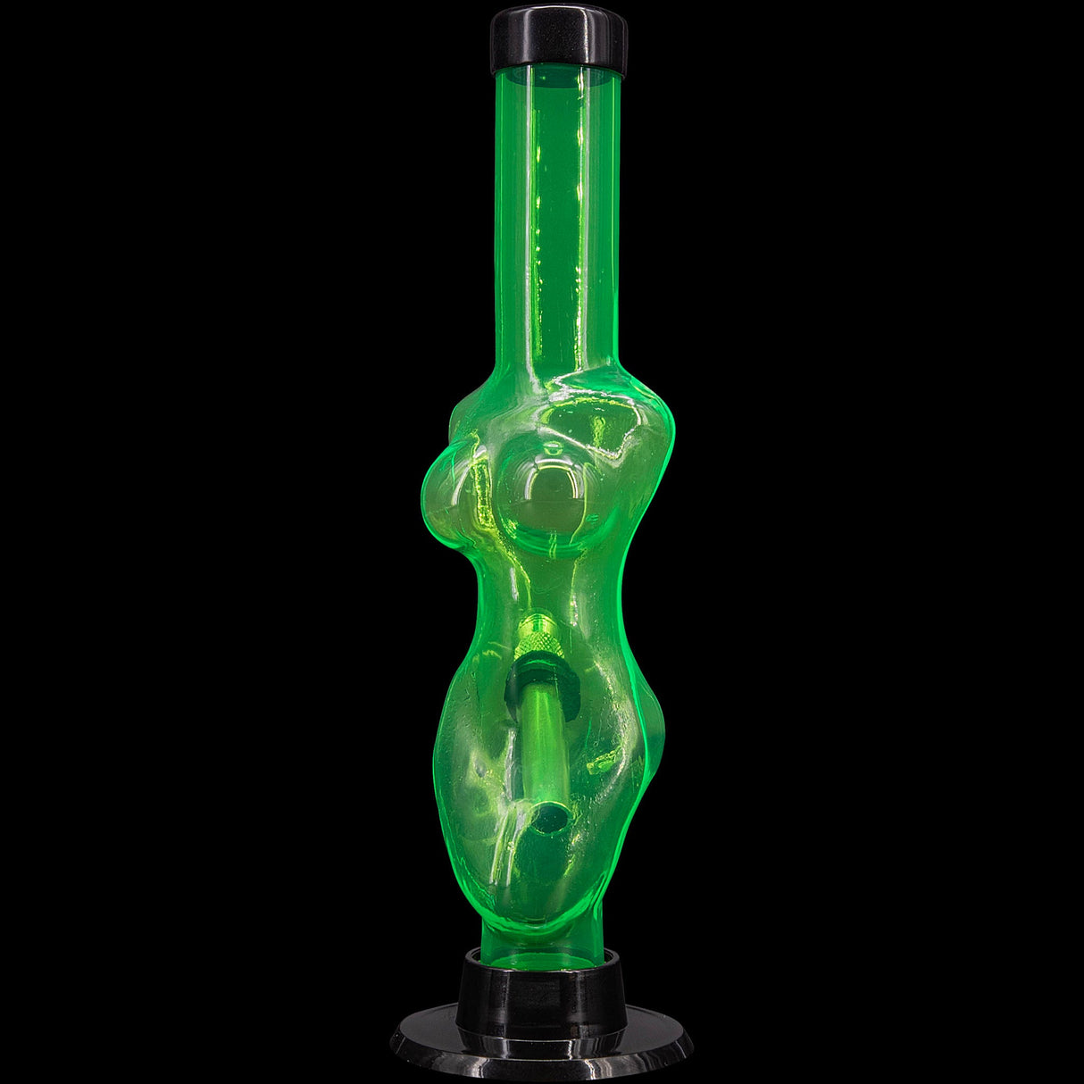 JM Plastics 8" Acrylic Lady Contour Bong in Green - Durable Water Pipe Front View