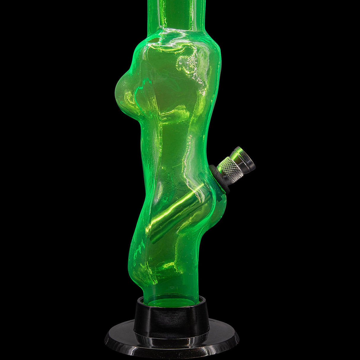 JM Plastics 8" Acrylic Lady Contour Bong in Green - Side View with Sturdy Base