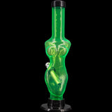 JM Plastics 8" Acrylic Lady Contour Bong in Green - Front View on Black Background